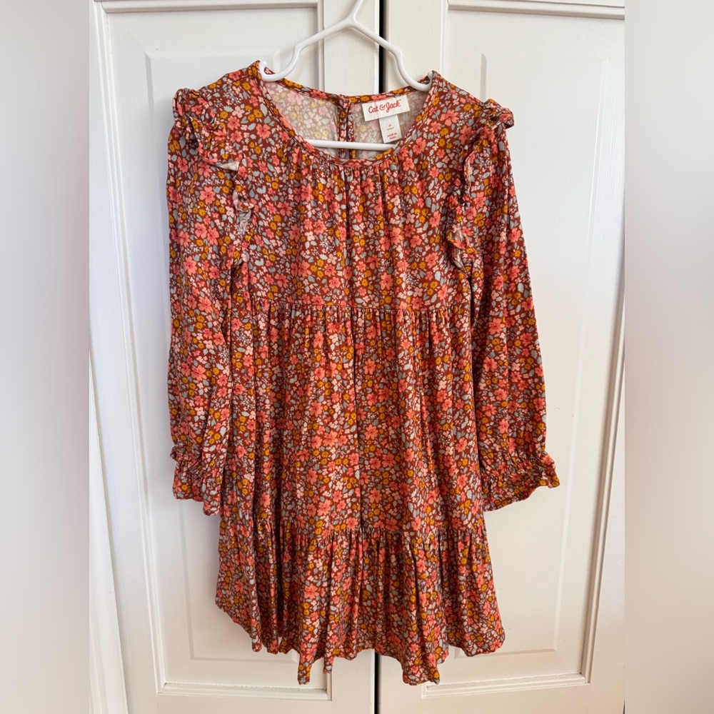 Cat & Jack Girls' Rust Floral Ruffle Dress